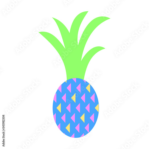 Vector cute colorful pineapple in cartoon style on white background. Sweet fruit. Summer cute fruits for healthy lifestyle. Pineapple or ananas fruit. Vector illustration cartoon isolated ananas.