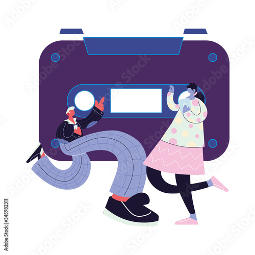 couple listening music with electronic devices