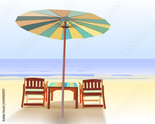 Fototapeta Naklejka Na Ścianę i Meble -  Wooden chairs for relaxing on the beach