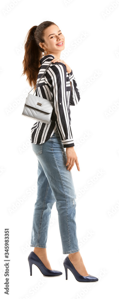 Beautiful young woman on white background Beautiful young woman on white background