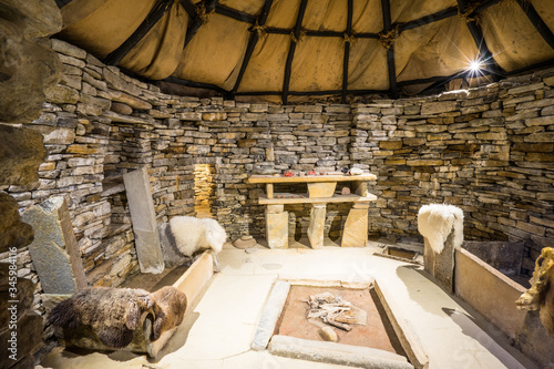 inside a historic building at Skara Brae; Orkney Islands; UK