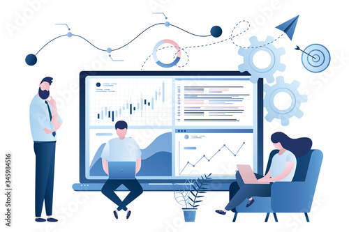 Stock market data analysis. Team of statistical analysts or businesspeople analyzing statistical information.