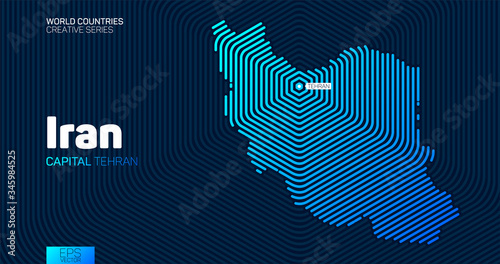 Abstract map of Iran with hexagon lines