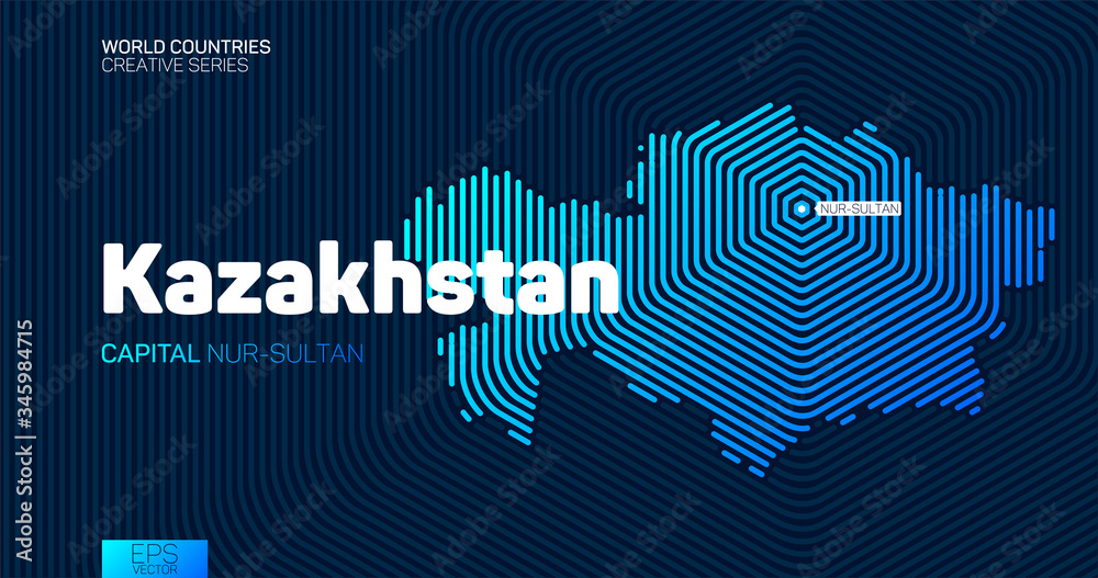 Abstract map of Kazakhstan with hexagon lines Abstract map of Kazakhstan with hexagon lines