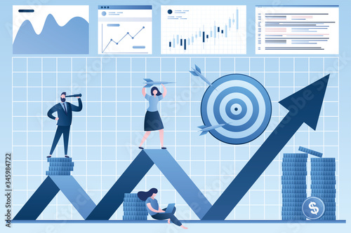 Stock market analysis. Business analysts working. Financial Literacy background. Business people trade in financial markets, investors.