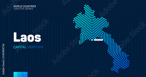 Abstract map of Laos with hexagon lines