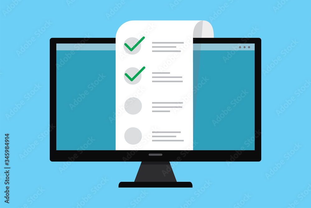 Online Survey concept. Cartoon ballot page on monitor display. Quiz, referendum or election background. Online Survey concept. Cartoon ballot page on monitor display. Quiz, referendum or election background.