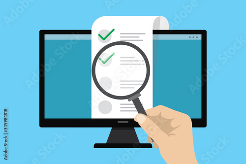 Online Survey concept. Ballot page on monitor display. Quiz, referendum or election background.