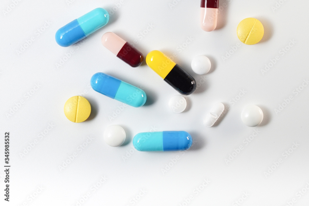 Close up Many Drug tablet on white background Close up Many Drug tablet on white background