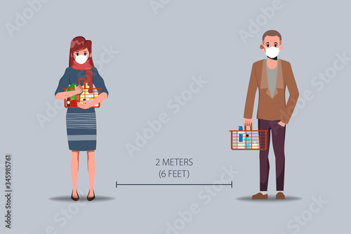 Customer people maintain social distancing in supermarket. Department store in new normal lifestyle. New normal lifestyle concept.