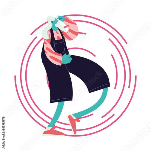 woman listening music and dancing