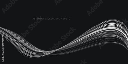 Abstract monochrome background, fluid thin lines forming curve, artistic white and black composition, graphic design element