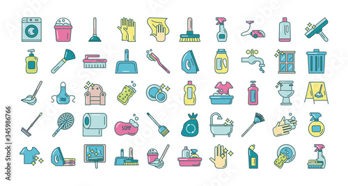 cleaning and desinfect set icons photo