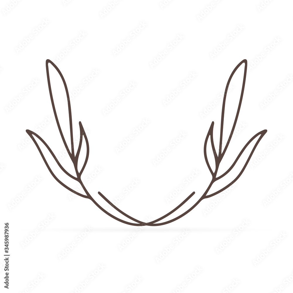 Doodle wreaths icon isolated on white. Sketch eco sticker. Branch with leaf. Frame, border for design. Kids hand dwawing art line. Outline vector stock illustration
