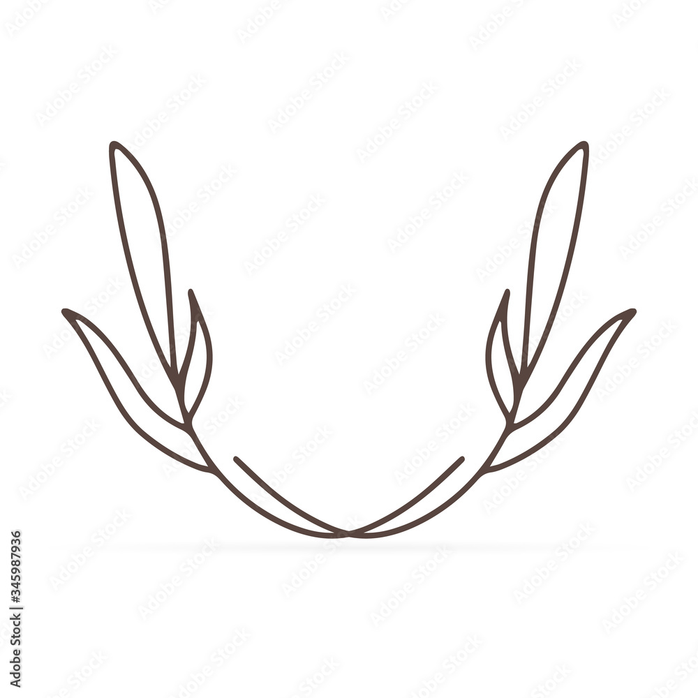 Doodle wreaths icon isolated on white. Sketch eco sticker. Branch with leaf. Frame, border for design. Kids hand dwawing art line. Outline vector stock illustration Doodle wreaths icon isolated on white. Sketch eco sticker. Branch with leaf. Frame, border for design. Kids hand dwawing art line. Outline vector stock illustration