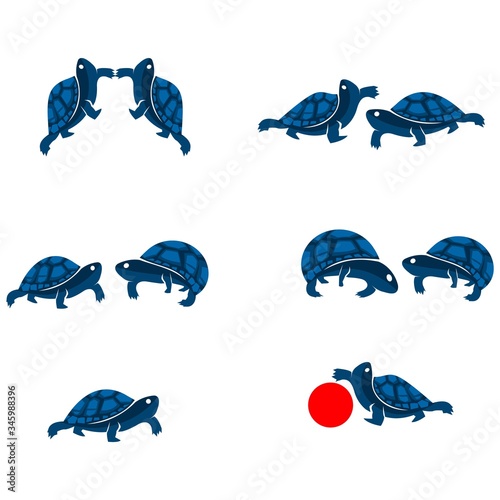 Blue Turtle Vector, flat design. Vector Illustration on white background.	
