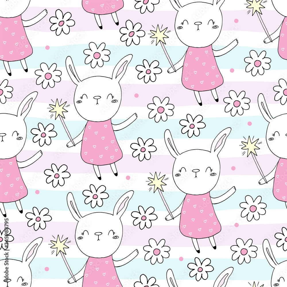 Seamless pattern with cute little bunny. vector illustration