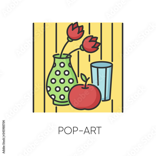 Pop art RGB color icon. Contemporary cultural movement. Modern painting in popular style. Abstract still life drawing. Isolated vector illustration