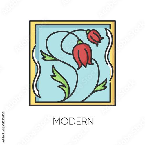Modern art RGB color icon. Cultural movement. Botanical painting. Abstract flowers drawing. Red tulips. Modernism period. Isolated vector illustration