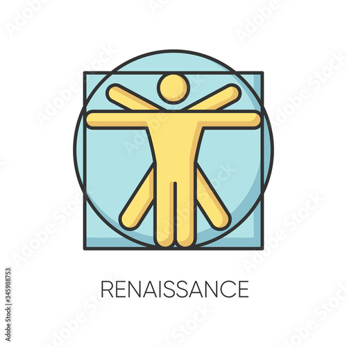 Renaissance art style RGB color icon. European cultural movement and history period. Body proportions. Ancient humanism artwork. Isolated vector illustration