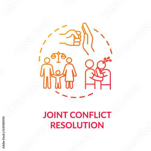 Joint conflict resolution concept icon. Overcoming difficulties. Family psychological support idea thin line illustration. Problem solving. Vector isolated outline RGB color drawing
