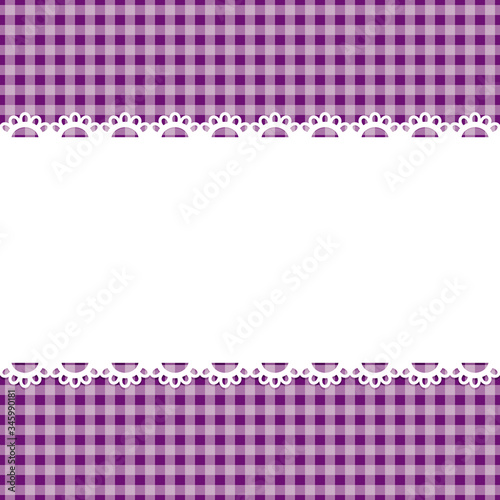 white lace stripe on purple checkered background, vector illustration.