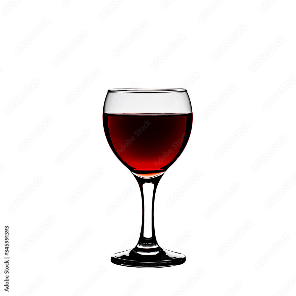 glass of red wine on white background isolated, silhouette glass of red wine on white background isolated, silhouette
