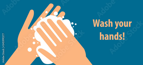 Hand washing illustration. Wash your hands Coronavirus Covid-19 prevention.