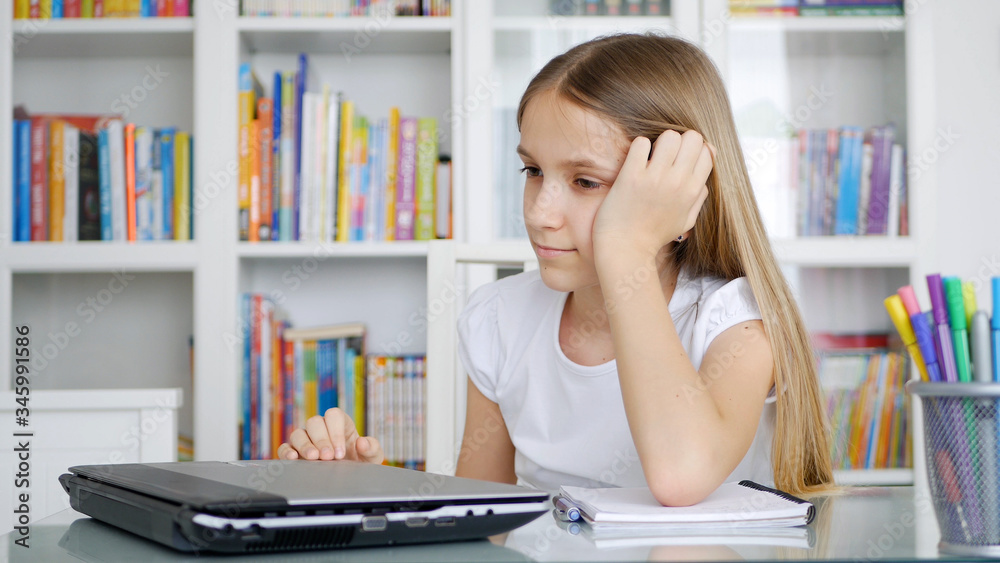 Bored Kid Studying in Library, Thoughtful Sad Child Learning at Office, Sad Girl in her Room Online Education, Children Homeschooling Bored Kid Studying in Library, Thoughtful Sad Child Learning at Office, Sad Girl in her Room Online Education, Children Homeschooling