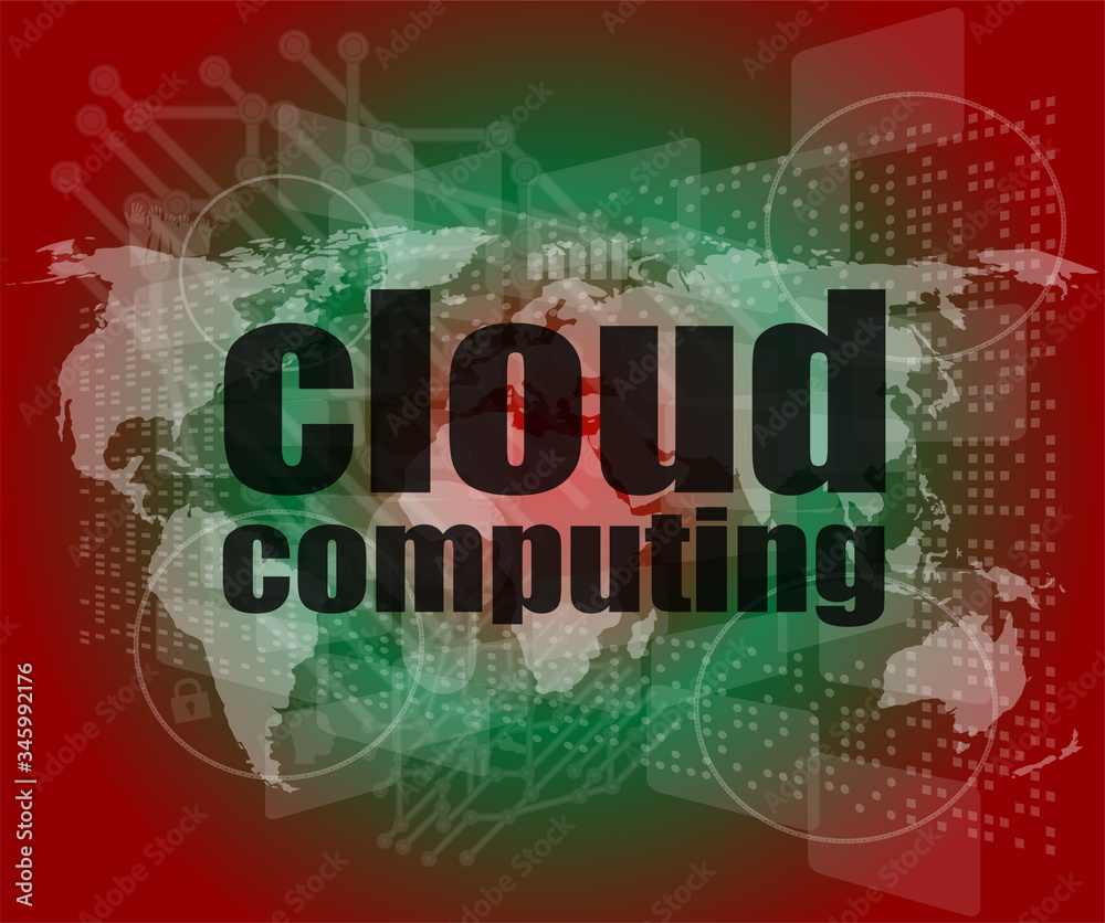 cloud computing word on touch screen, modern virtual technology background cloud computing word on touch screen, modern virtual technology background