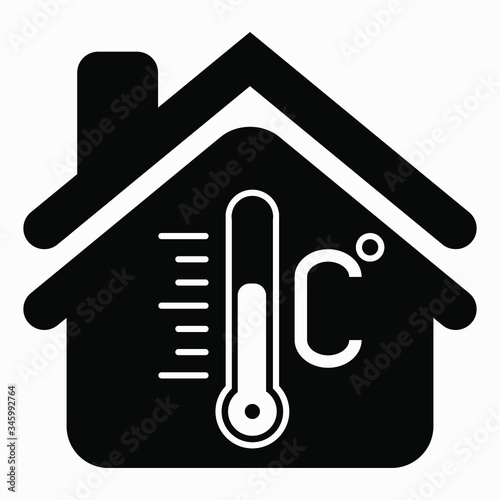 House and thermometer icon. Illustration of the temperature in the house. Weather station. Temperature sensor. Vector icon.