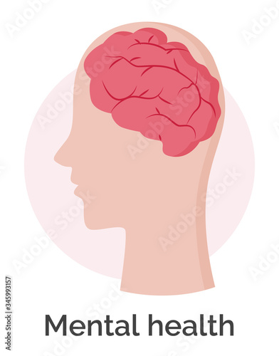 Mental health isolated human brain. Psychological therapy to get rid of stress and depression. Psychologist logo for medical help or treatment. Physiology and emotions healthcare, vector in flat