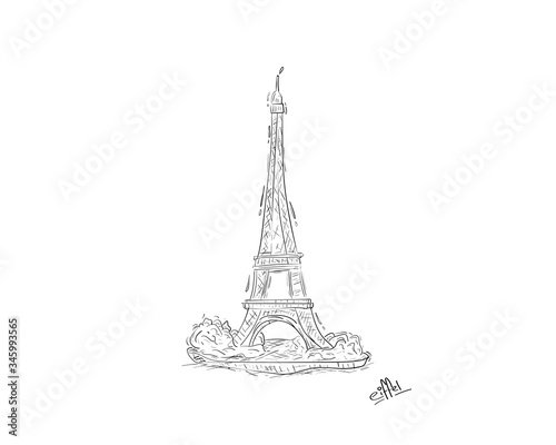 Fototapeta Naklejka Na Ścianę i Meble -  drawing of Eiffel Tower which is a landmark of Paris, France