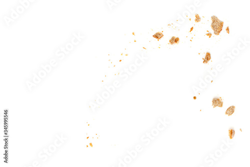 Schilderij op canvas Bread slices and crumbs isolated on white background. Top view.
