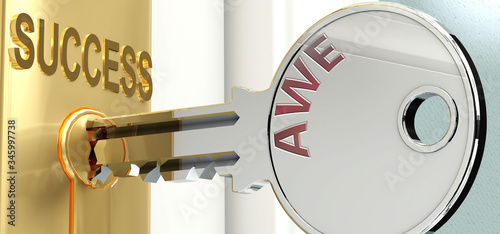 Quadro su tela Awe and success - pictured as word Awe on a key, to symbolize that Awe helps ach