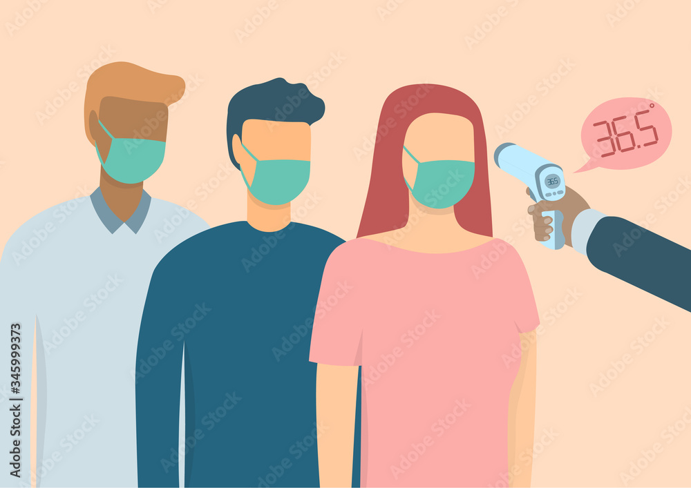 Digital medical infrared thermometer non-contact.For checking the temperature of people to scrub the patient coronavirus.Illustration about temperature checking COVID-19

