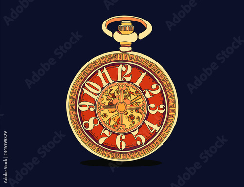 Aletiometer. Antique pocket watch. Vintage vector color engraving illustration for info graphic, poster, web. Isolated on white background. (ID: 345999329)