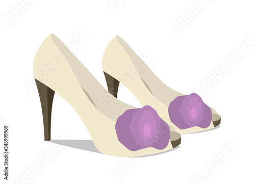 Isolated women's pumps, heeled shoes with flowers. Flat style object vector illustration.
