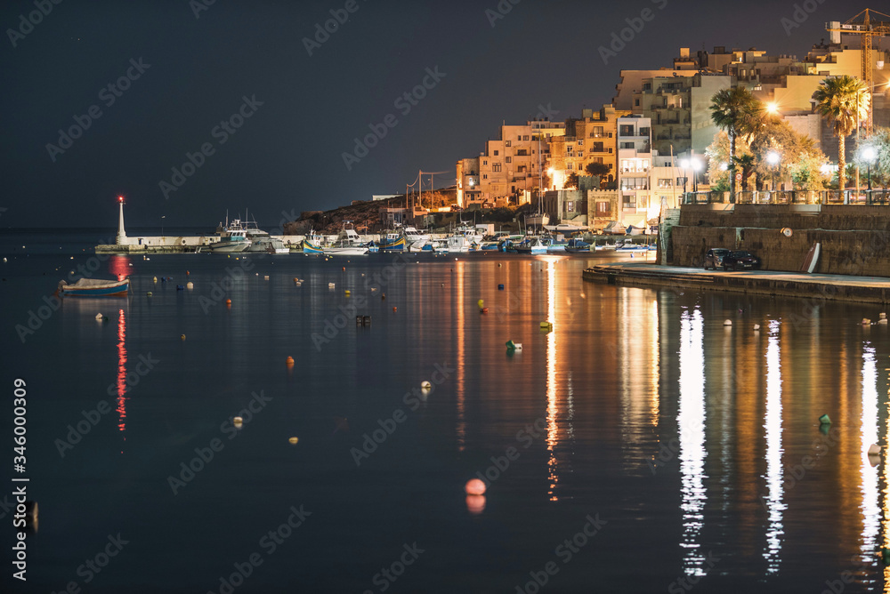 Night photo of Saint Paul's Bay Xemxija Malta 