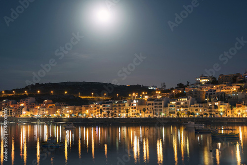 Night photo of Saint Paul's Bay Xemxija Malta  photo