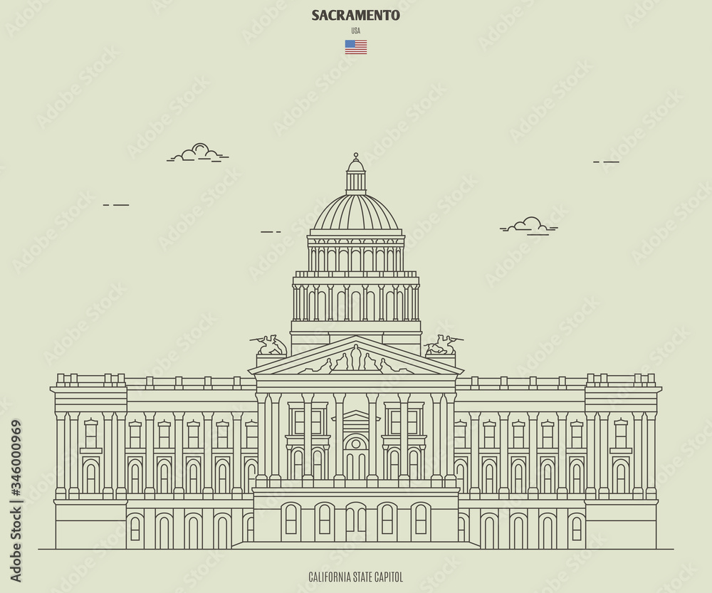 California State Capitol in Sacramento, USA. Landmark icon