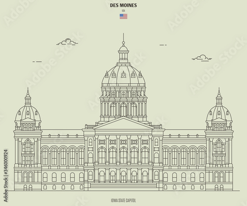 Iowa State Capitol in Des Moines, USA. Landmark icon