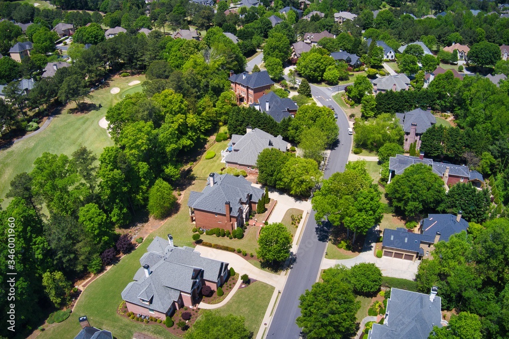 Panoramic aerial view of a beautiful subdivision in an upscale neighborhood in Georgia, USA Panoramic aerial view of a beautiful subdivision in an upscale neighborhood in Georgia, USA