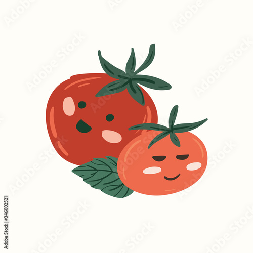 Fresh red tomatoes vector illustrations. hand draw cartoon Scandinavian nordic design style for fashion or interior or cover or textile or background.
