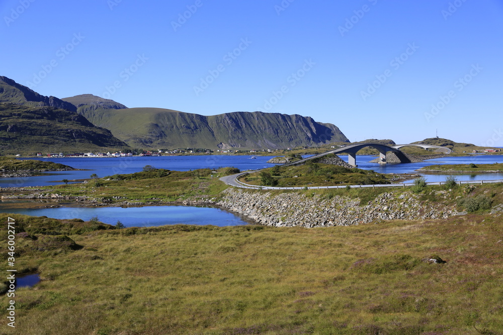 Fototapeta premium Lofoten - Bridge to Nordvalla on Moskenes Island