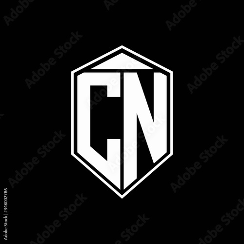 CN logo monogram with emblem shape combination tringle on top design template
