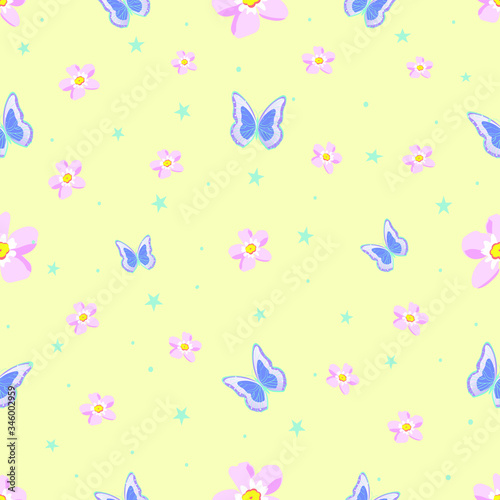 Seamless pattern with flowers and butterflies. summer soft colors for background  wrapping paper  fabric  Wallpaper  etc