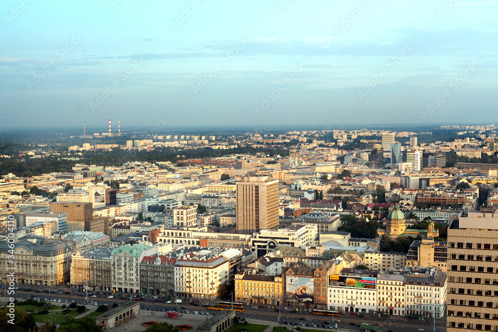 Widok panorama Warszawy.
