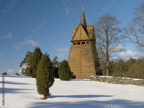 The old wooden church at Hjortsberga in Blekinge, southern Sweden dates back to the 12th century photo