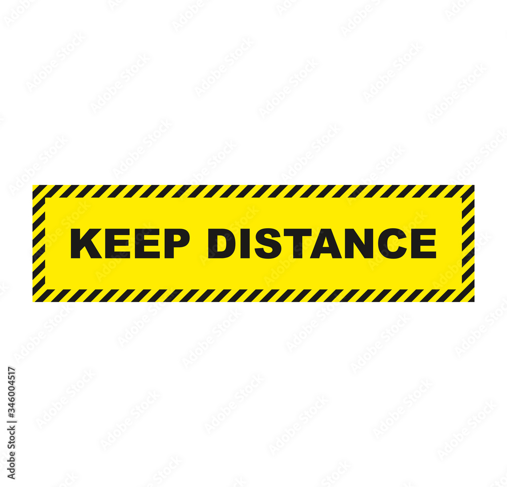 Keep distance sign. Vector yellow warning sign keep distance. Social